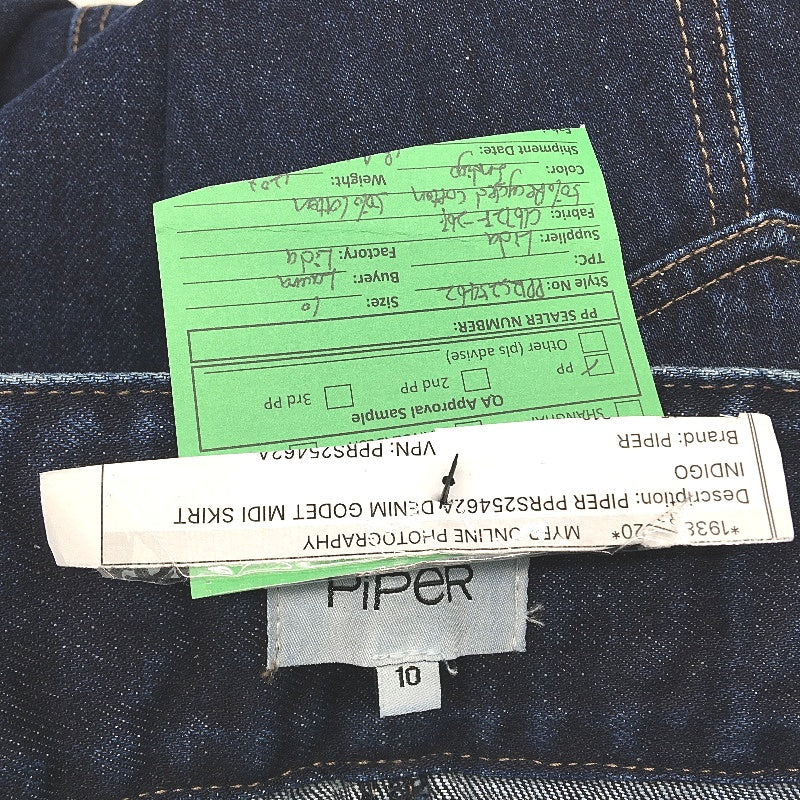 Piper Sample Denim Godet Indigo Blue Midi Skirt Ladies Size AU 10 NEW