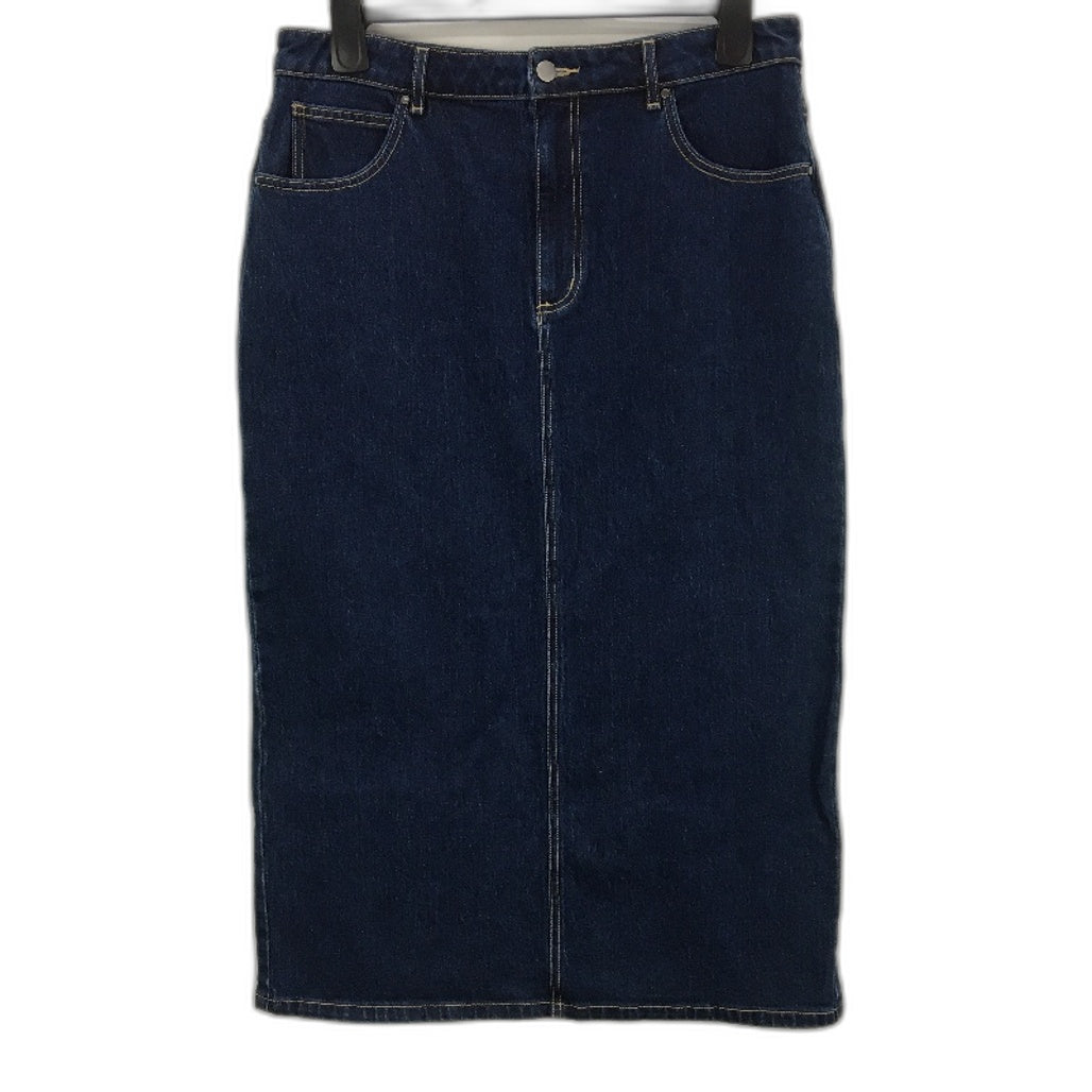 Witchery Hi Rise Deep Indigo Blue Denim Midi Skirt Ladies Size AU 14