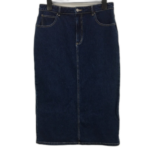 Witchery Hi Rise Deep Indigo Blue Denim Midi Skirt Ladies Size AU 14