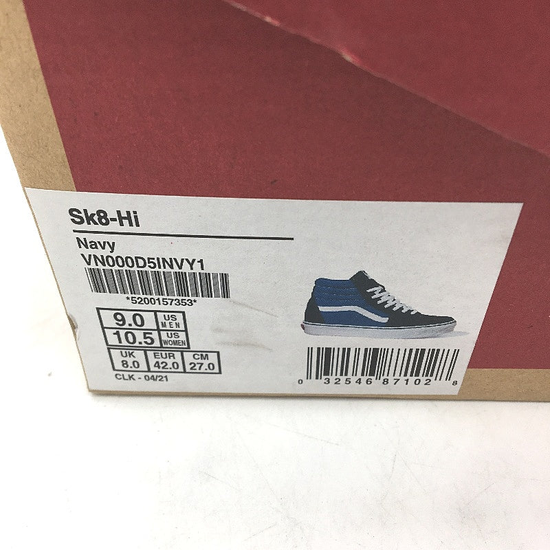 Vans Navy Blue Black Canvas Sk8-HI Skate Sneakers Unisex US M9 L10.5 EU 42 NEW