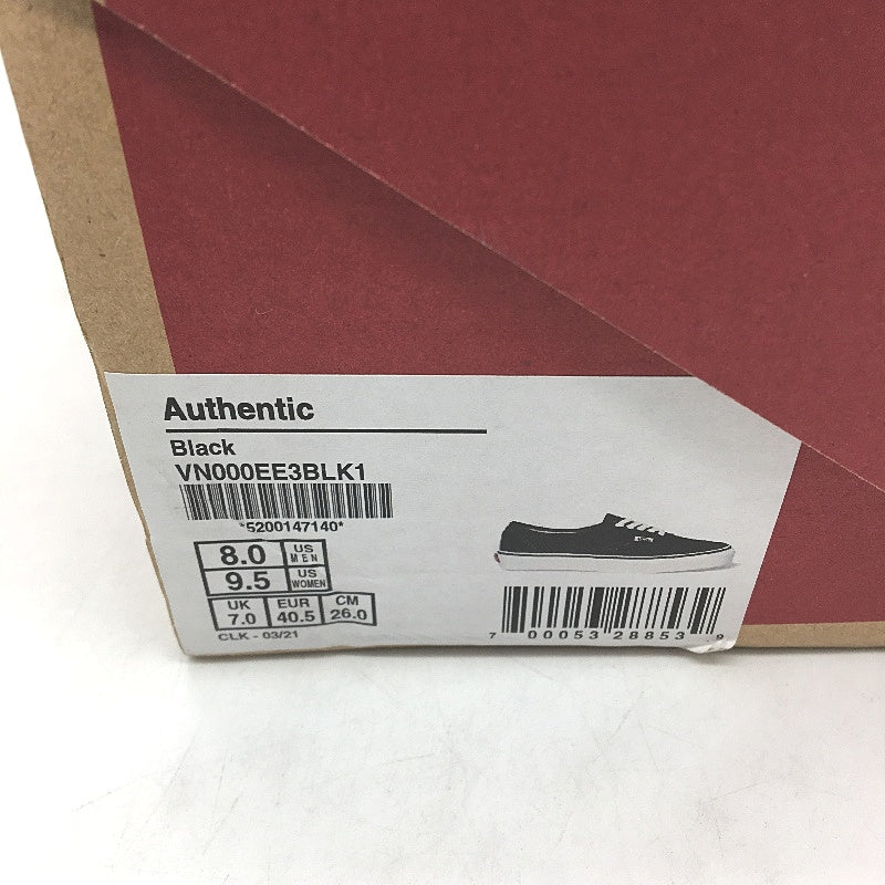Vans Black Authentic Lace Up Low Top Skate Shoes Unisex US M8 L9.5 EU40 NEW