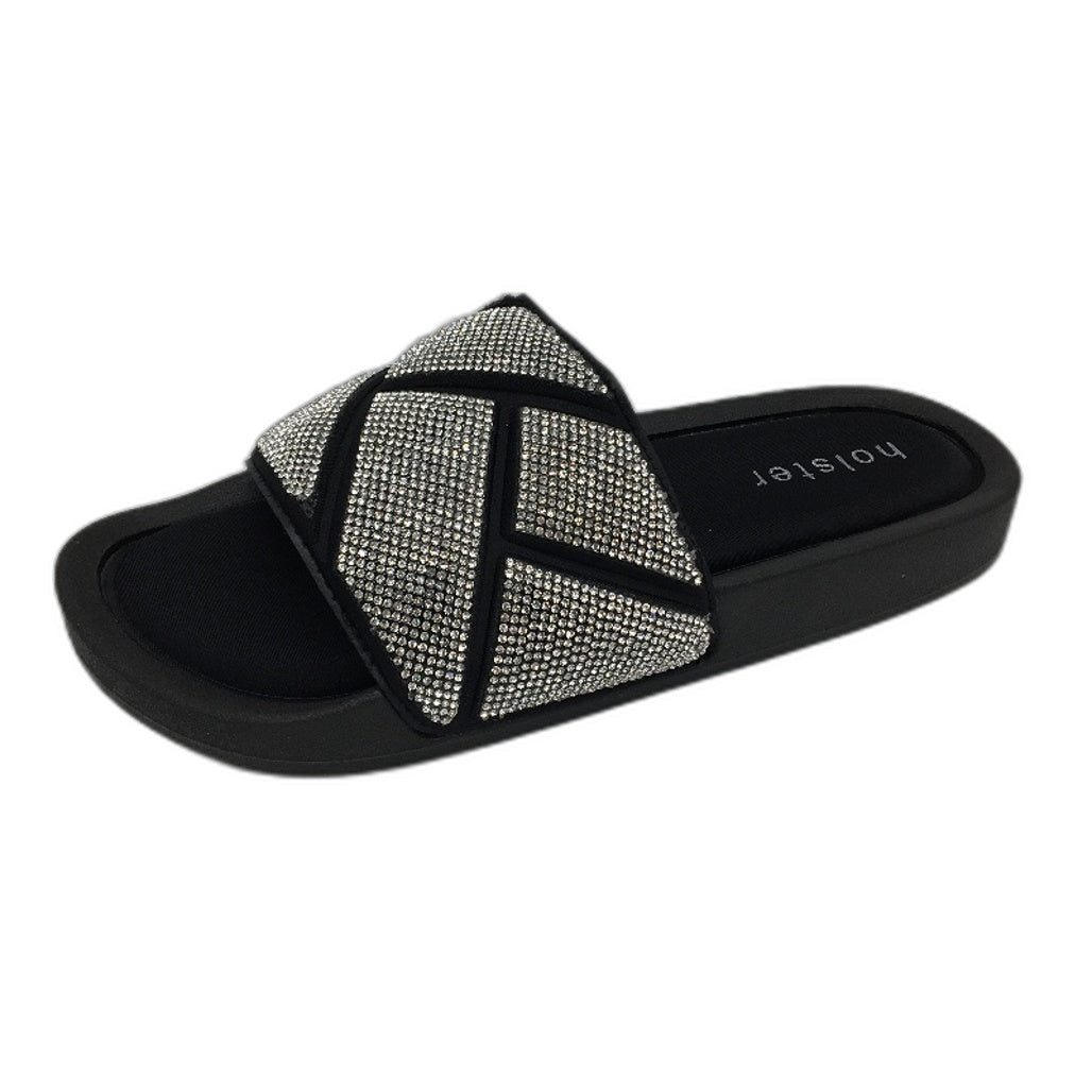 Holster Australia Sooth Black Glitter Detail Slide Sandals Ladies AU 7 EU 38 NEW