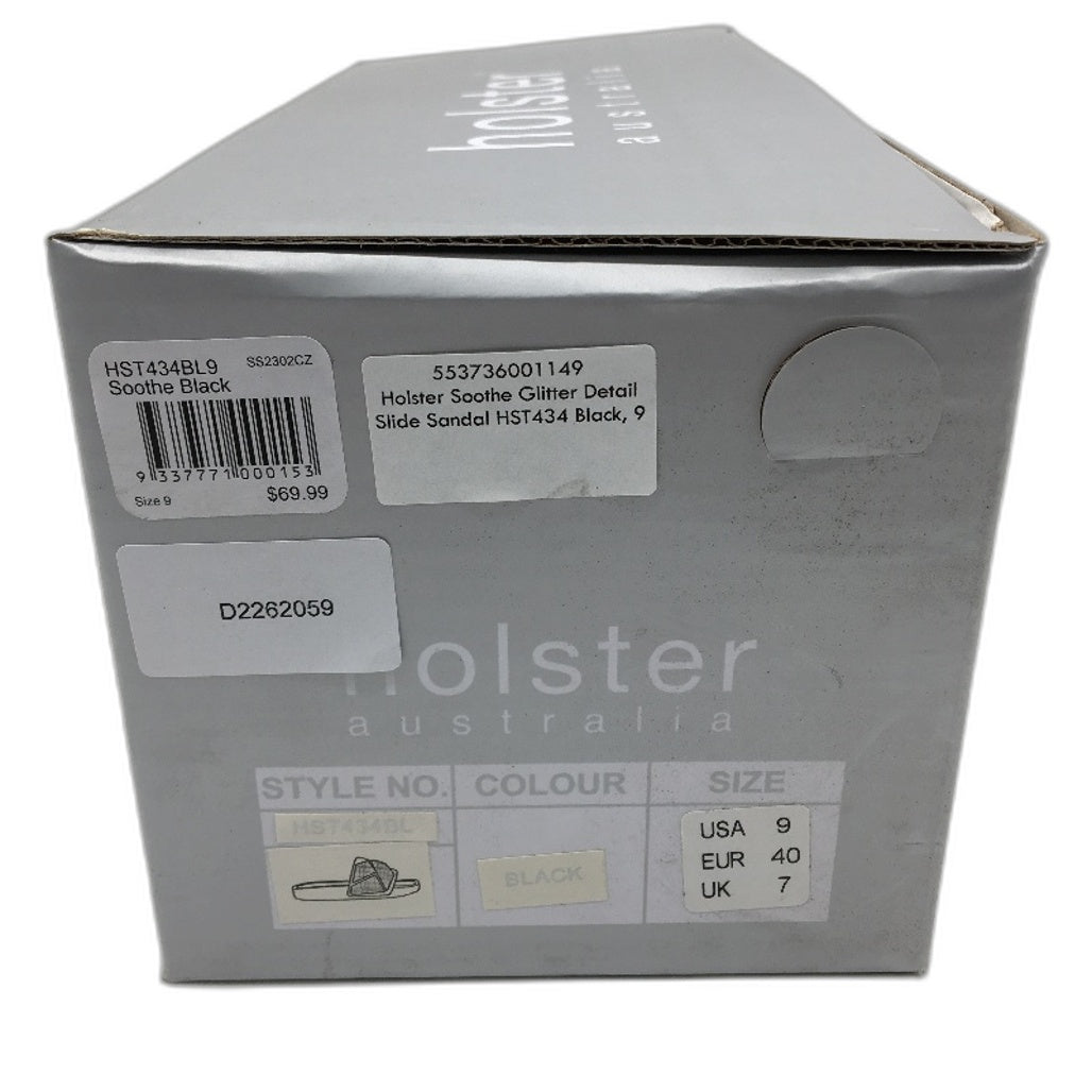 Holster Australia Sooth Black Glitter Detail Slide Sandals Ladies AU 9 EU 40 NEW