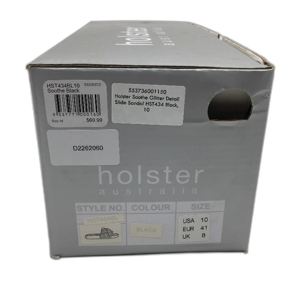 Holster Australia Sooth Black Glitter Detail Slide Sandals Ladies AU10 EU 41 NEW