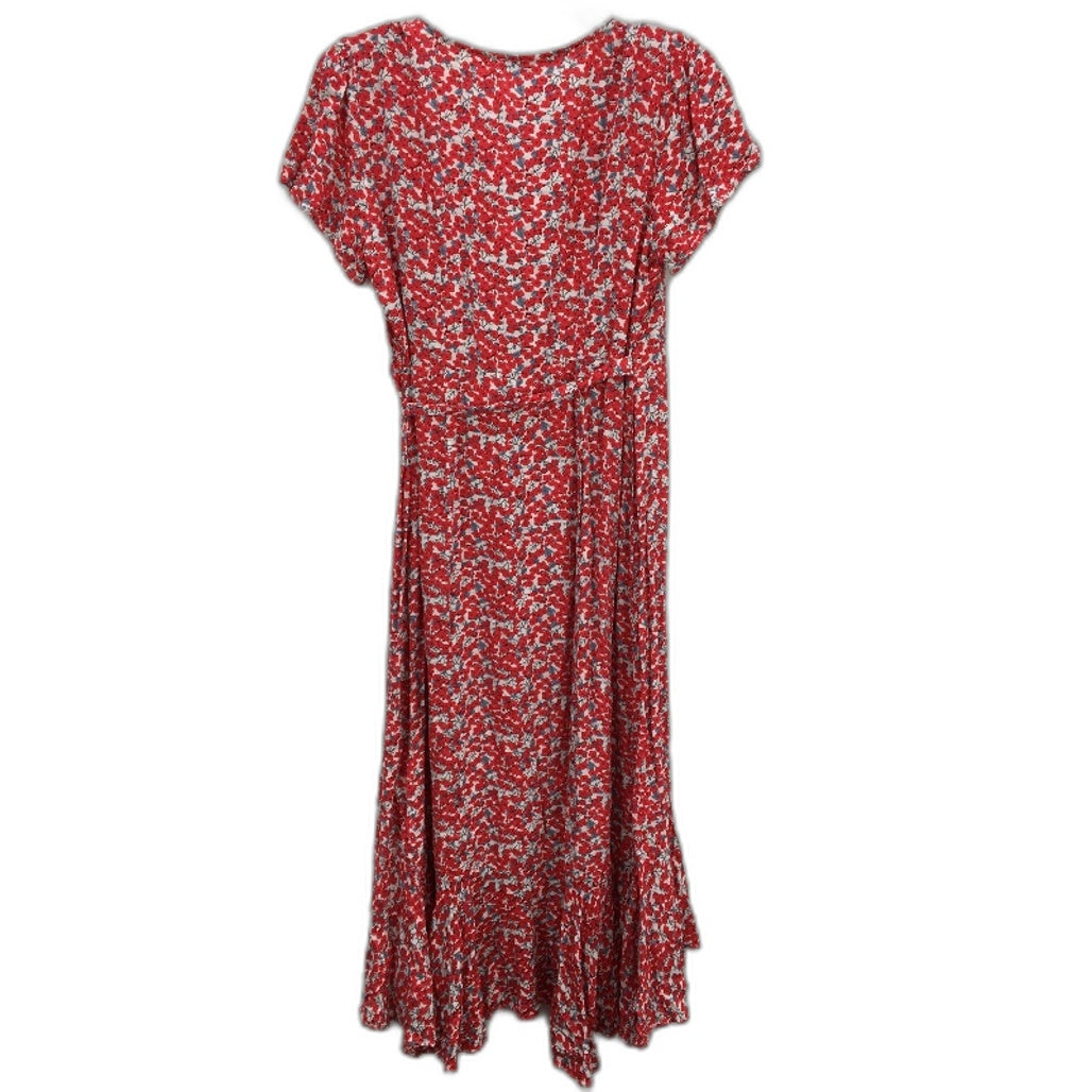 Yours Truly Open Front Lace Up Red Floral Wrap Dress Ladies Size AU 10