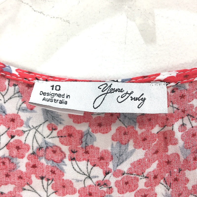 Yours Truly Open Front Lace Up Red Floral Wrap Dress Ladies Size AU 10