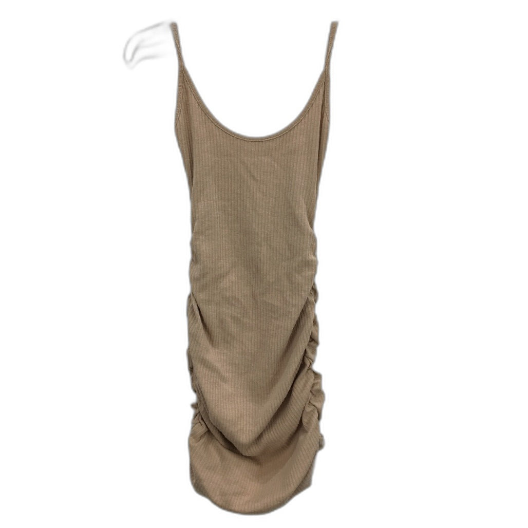 Pretty Little Thing Strappy Rib Ruched Beige Bodycon Dress Ladies Size AU 10