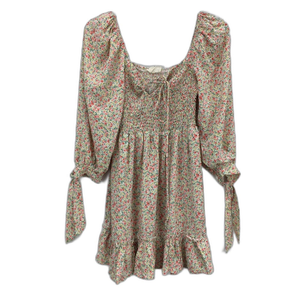 Cass & Cat Ruched Chest Princess Sleeve Multi Floral Mini Dress Ladies Size 6