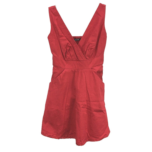 Portmans Sleeveless Red Cotton V Neck Pocketed Mini Dress Ladies Size 6