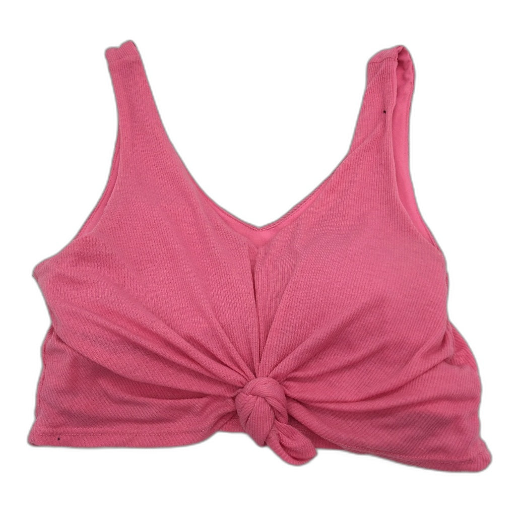 Cotton On Body Ribbed Twist Front Barbie Pink Crop Top Ladies Size Small