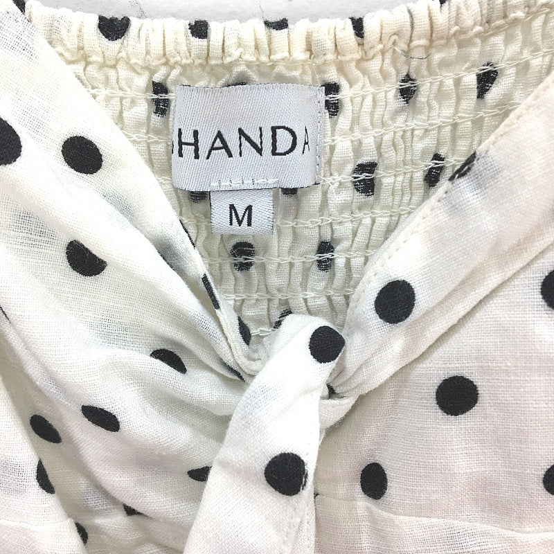 Ghanda Strappy Black Polka Dot Linen Blend White Mini Dress Ladies Size Medium