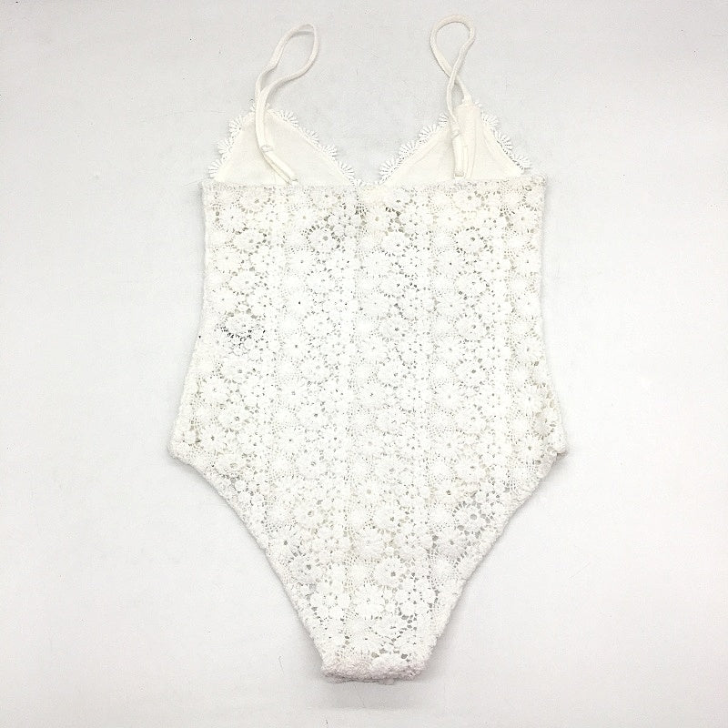 H&M Crocheted White Lace Scalloped Trim Strappy Body Suit Ladies Size XS