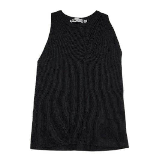 Zara Asymmetrical Ribbed Slim Fit Black Cutout Sleeveless Top Ladies Size Medium