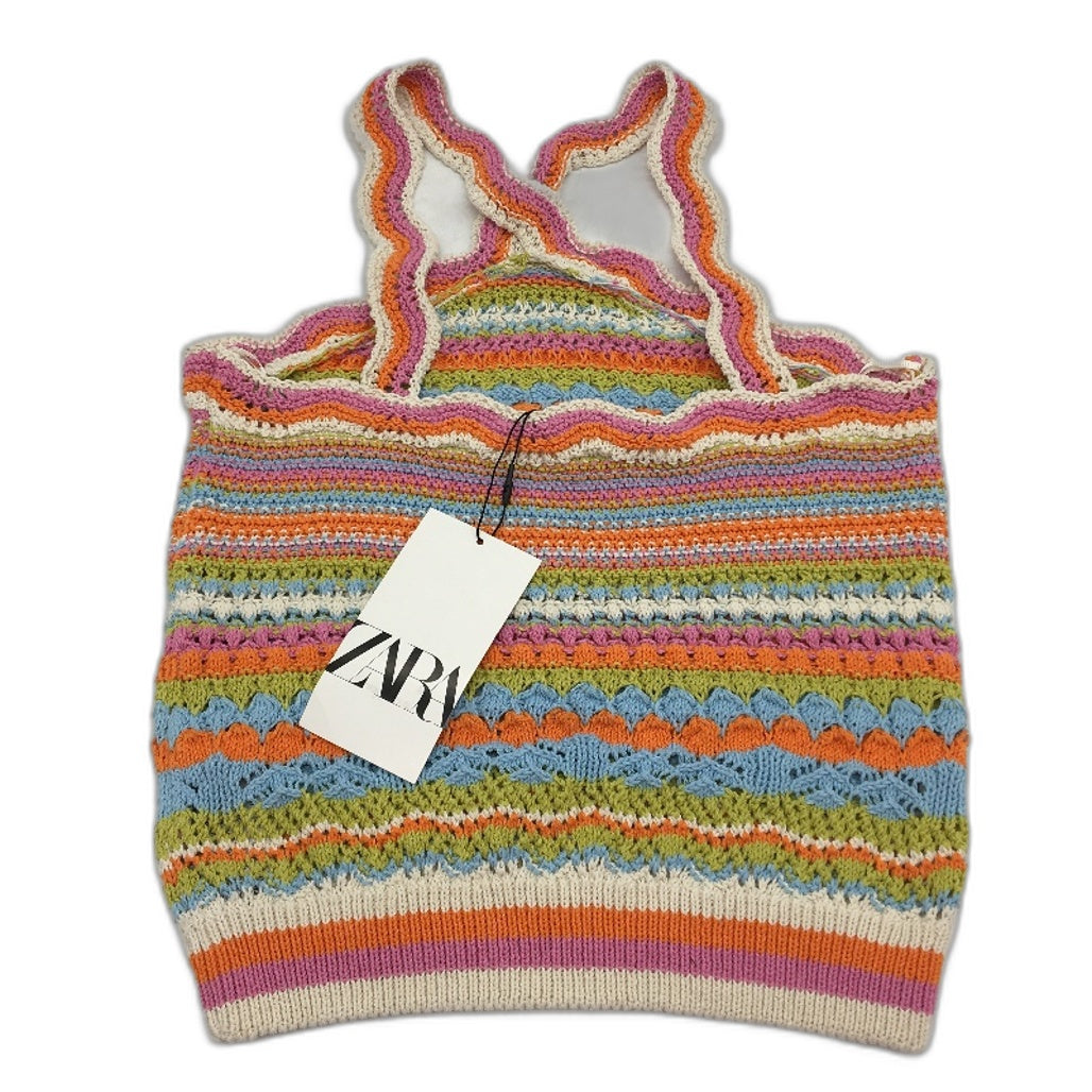 Zara Criss Cross Multicoloured Crochet Cropped Top Ladies Size Small NEW