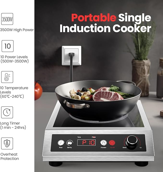 3500W 250V 50Hz Stainless Steel Commercial Induction Electric Stove Cooktop NEW