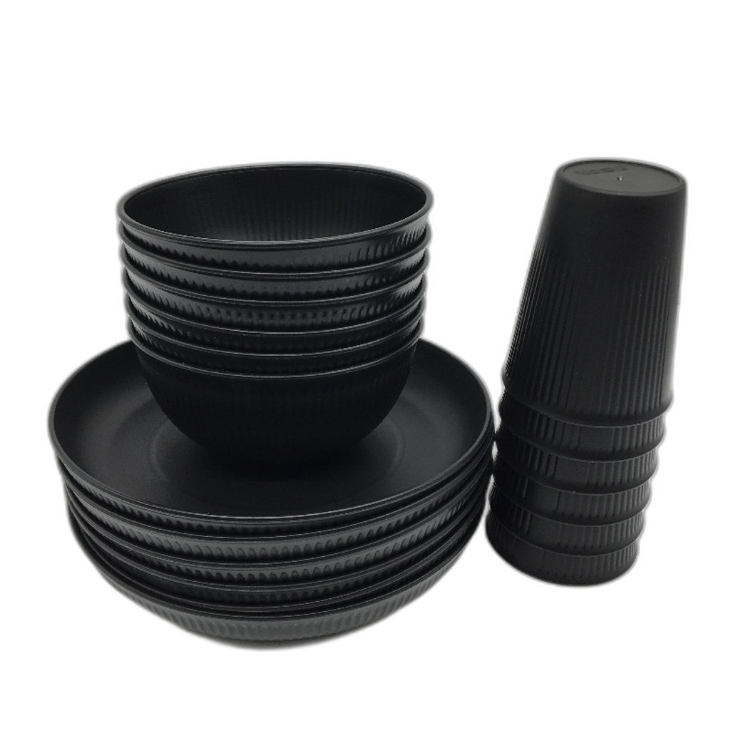 18 Piece BPA Free Black Wheat Straw Dinnerware Bowl Plates and Cups Set NEW