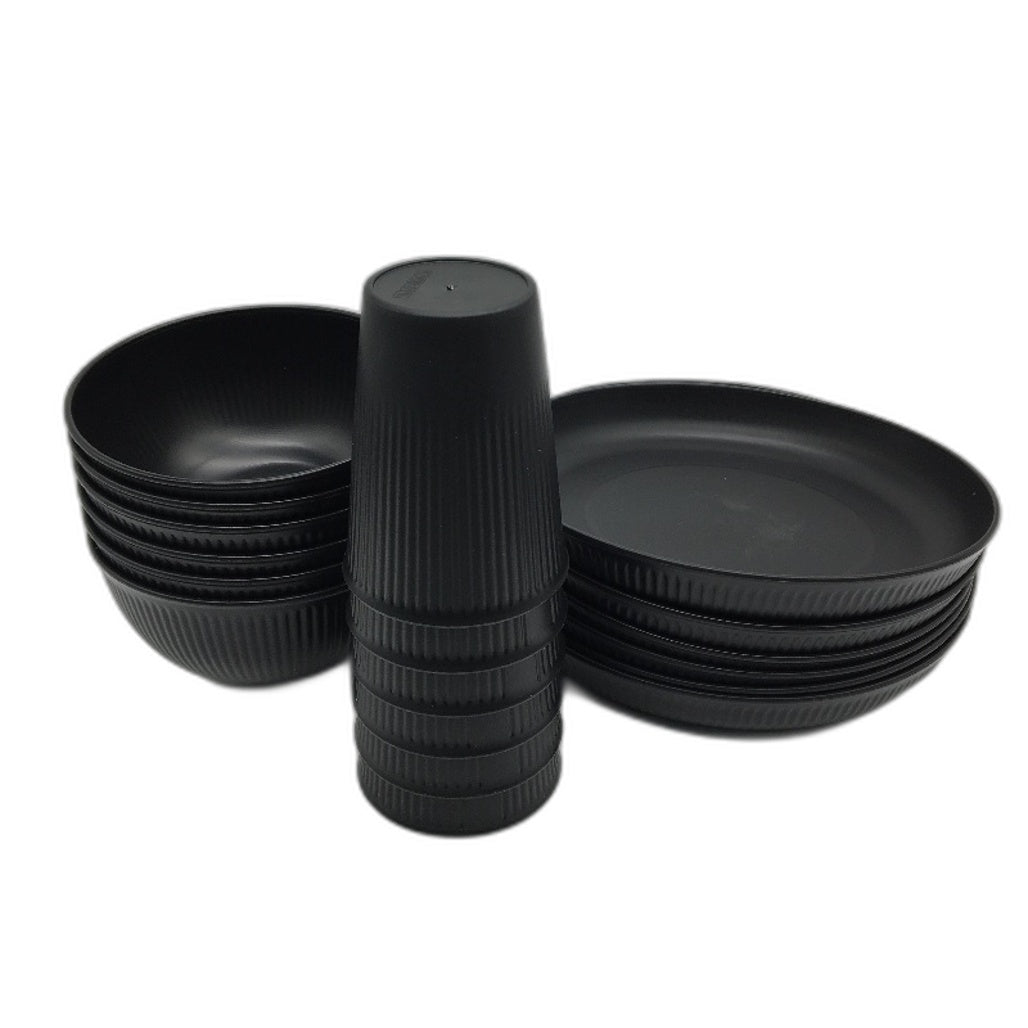 18 Piece BPA Free Black Wheat Straw Dinnerware Bowl Plates and Cups Set NEW