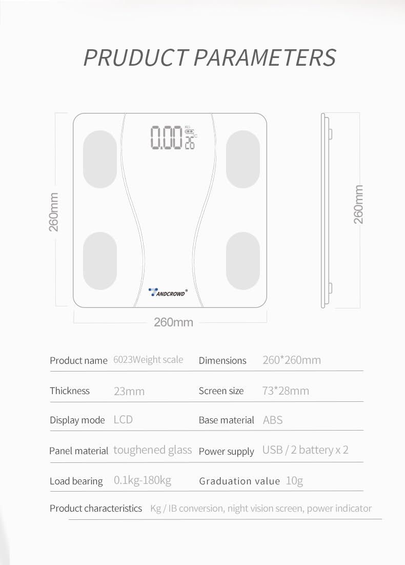 Smart Small Body Glass Weight Scale with BMI Composition in Black 26cm NEW