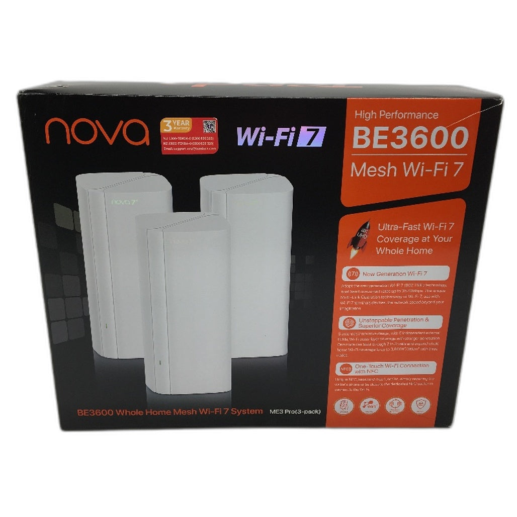 Tenda BE3600 3 Pack ME3 Pro Nova Dual Band Multi Gigabit Mesh WiFi 7 System NEW