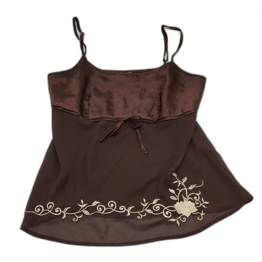Short Stories Mesh Embroidered Floral Detail Brown Short Cami Ladies Size 12