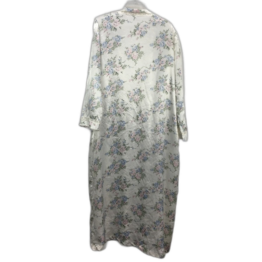 Givoni Vintage Style Satin White Floral Dressing Gown Ladies Size Medium