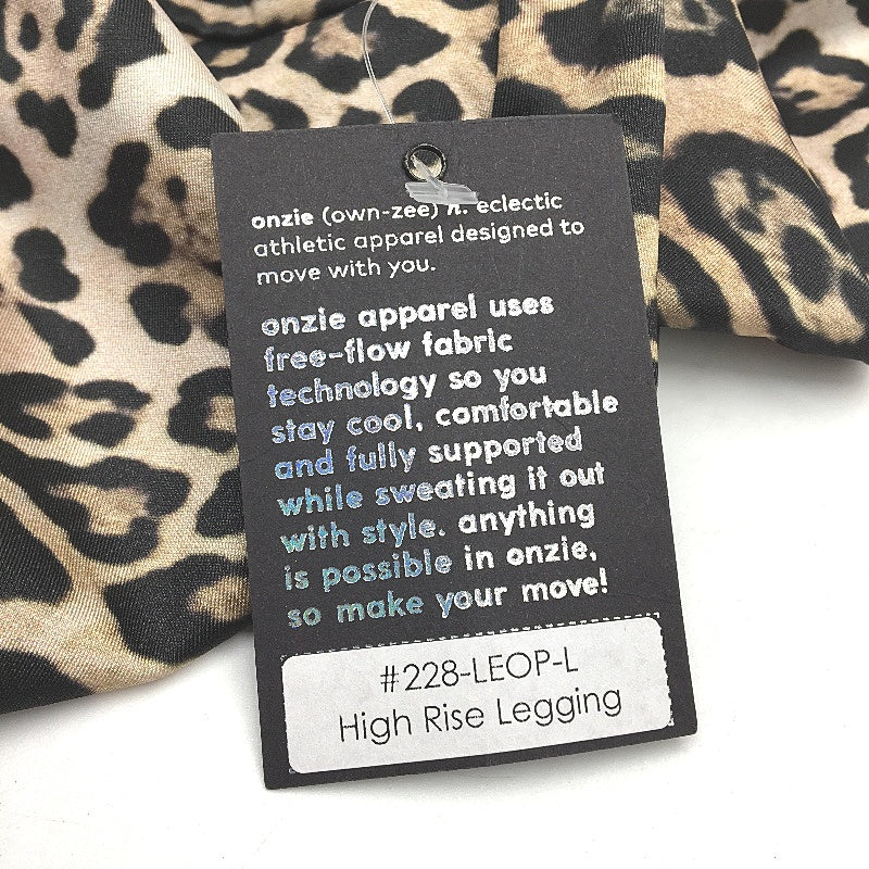 Onzie Leopard Print Satin Brown High Rise Leggings Ladies Size Large NEW