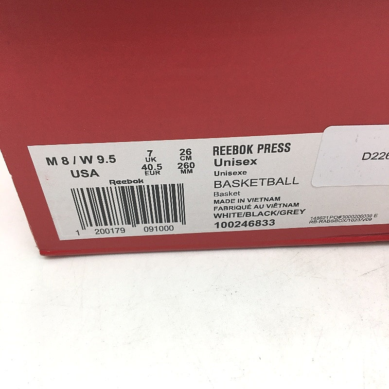 Reebok Press White Fabric Basketball Sneakers Unisex US M 8 W 9.5 EU 40.5 NEW