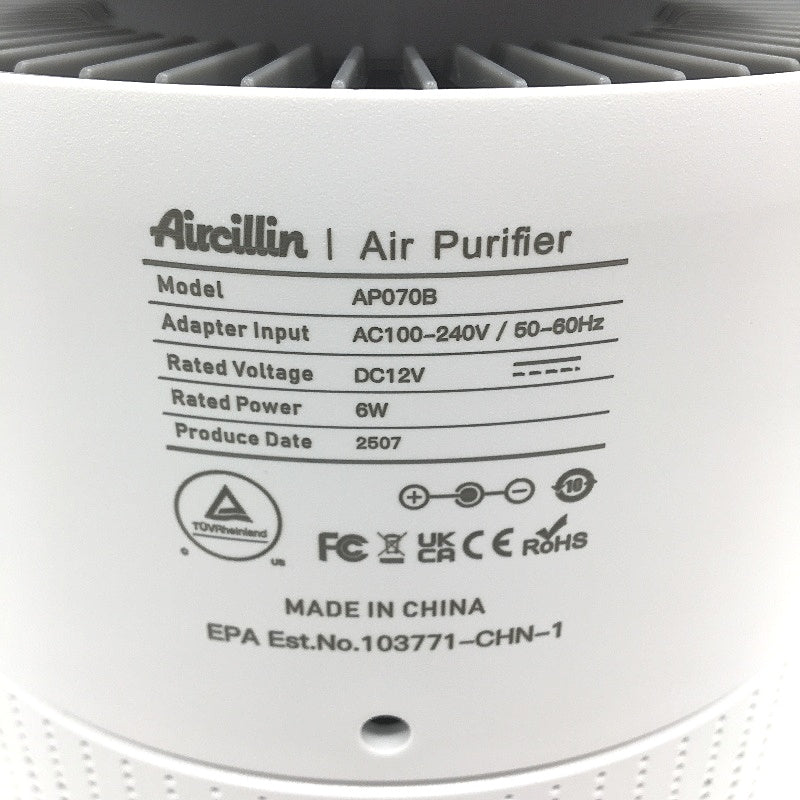 Aircillin AP070B Air Purifier For Home HEPA Filter Remove Smell Particles NEW