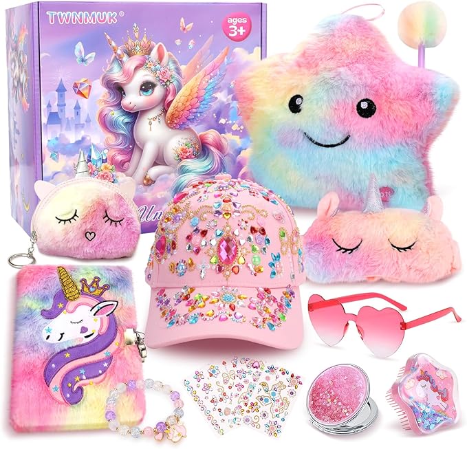 TWNMUK Pink Unicorn Themed Gift Box Set Lock Diary DIY Cap Gem Sticker Plush NEW