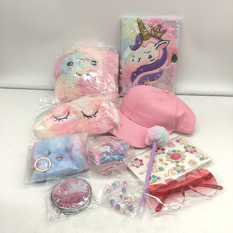 TWNMUK Pink Unicorn Themed Gift Box Set Lock Diary DIY Cap Gem Sticker Plush NEW