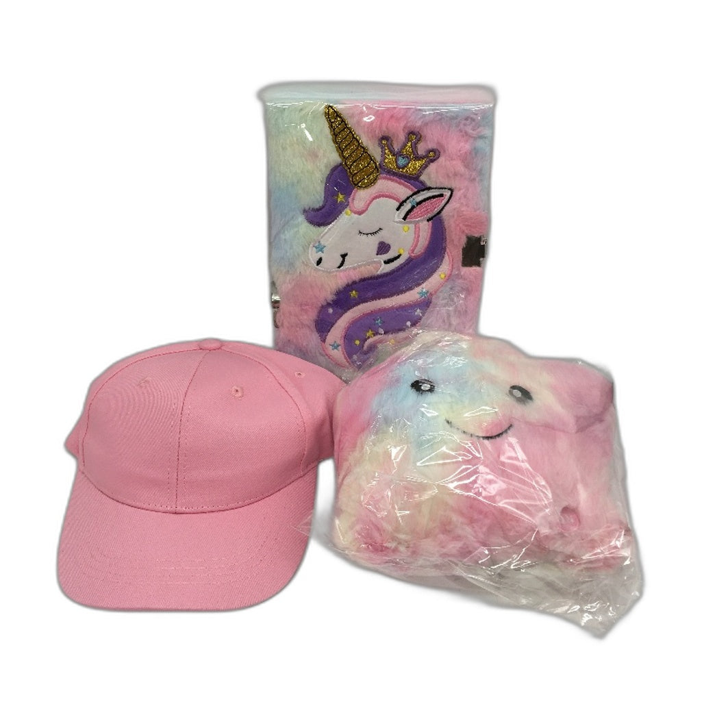 TWNMUK Pink Unicorn Themed Gift Box Set Lock Diary DIY Cap Gem Sticker Plush NEW