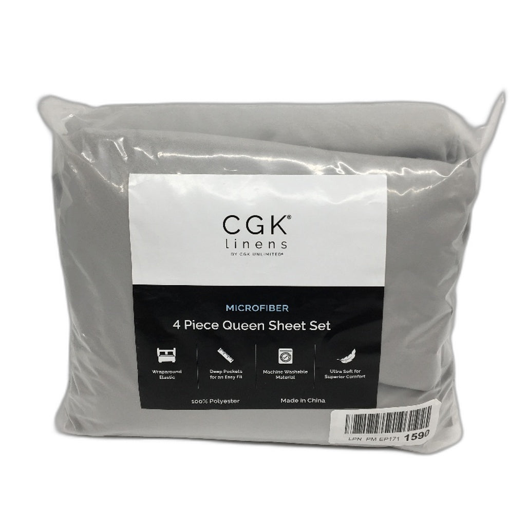CGK Linens Queen Size Microfibre 4PCS Sheets & 2 Pillowcases Set Light Grey NEW