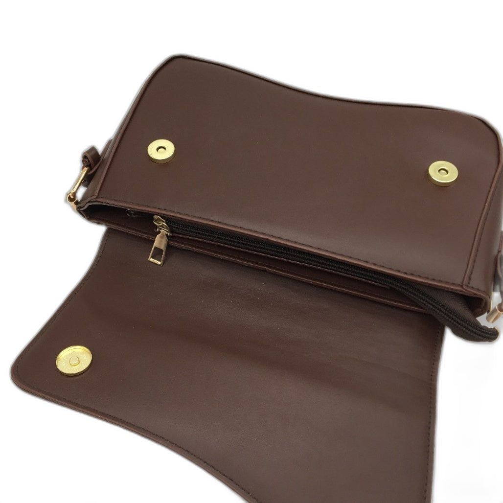 Faux Leather Y2K Style Underarm Handbag Small Purse Shoulder Bag Brown NEW