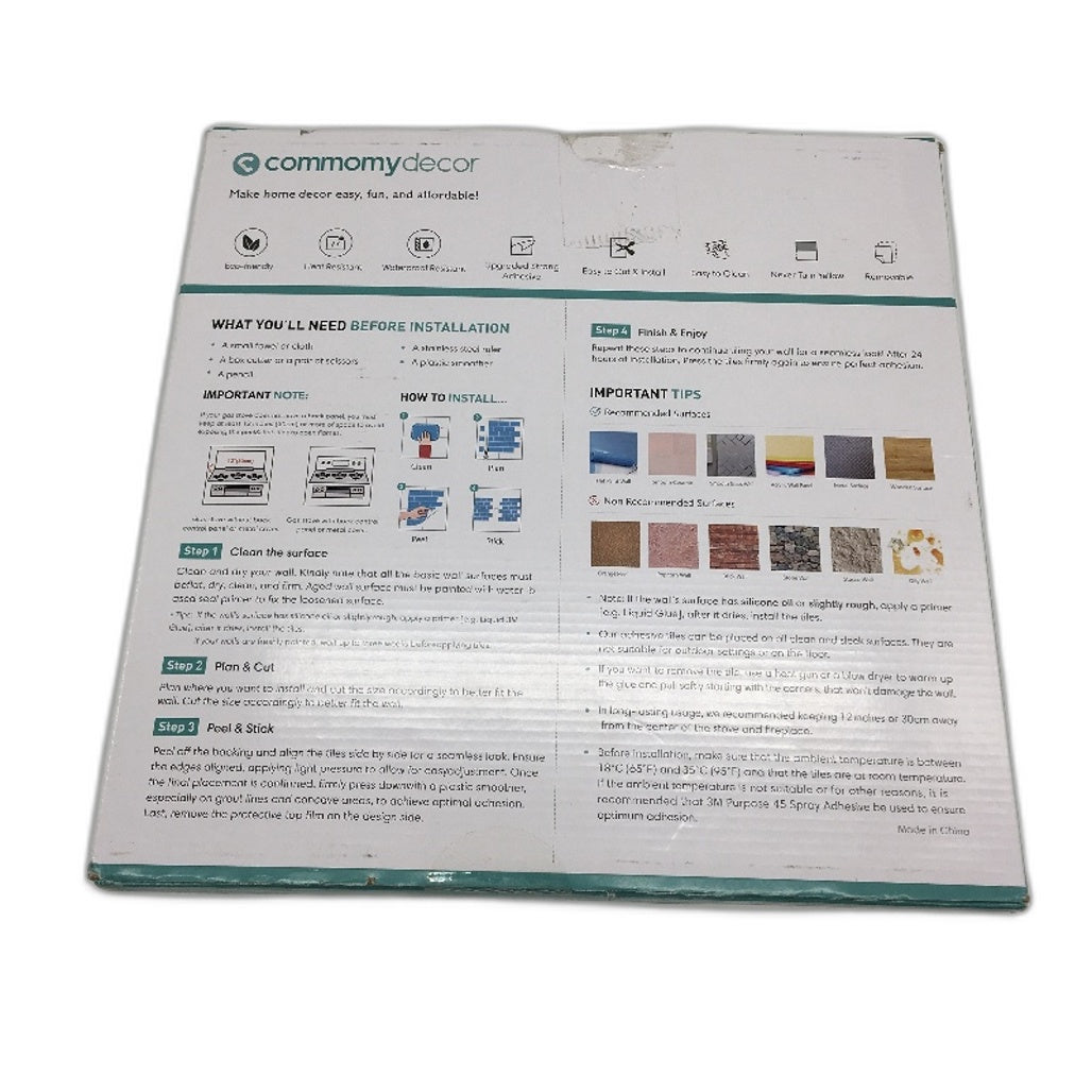 Commomy Decor 10 Pack 3D PVC Peel And Stick Wll Tiles Warm Grey Stripes NEW