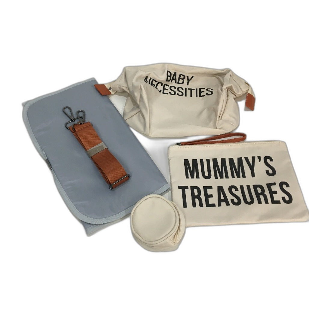 Mummy Diaper Bag With Pouches Pad & Adjustable Straps Large Capacity Beige NEW