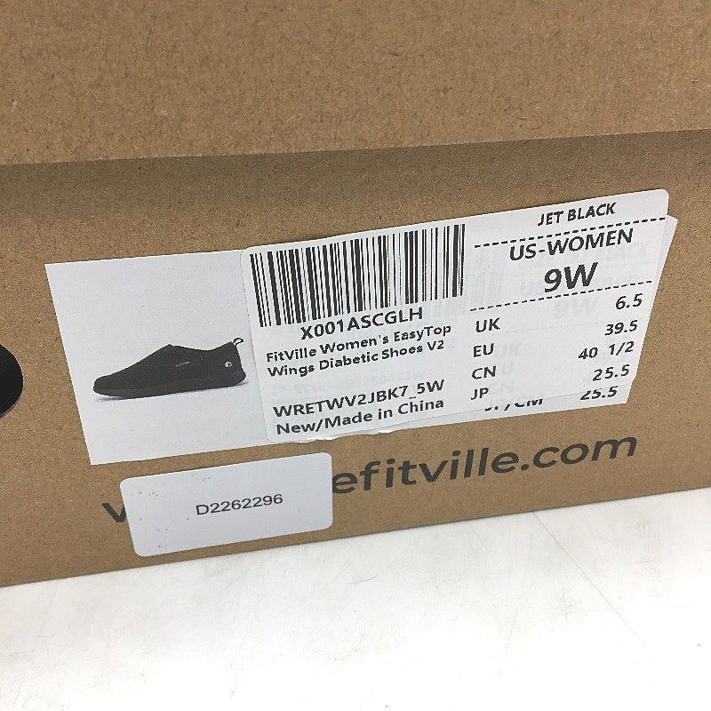 FitVille Black Easytop Wings Diabetic Lightweight Shoes Ladies US 9W EU 39.5 NEW