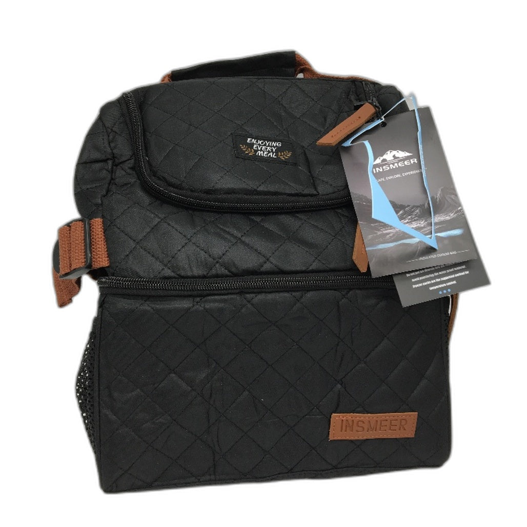 INSMEER 15L Black Quilted Dual Layer With Carry Strap Insulated Lunch Bag NEW