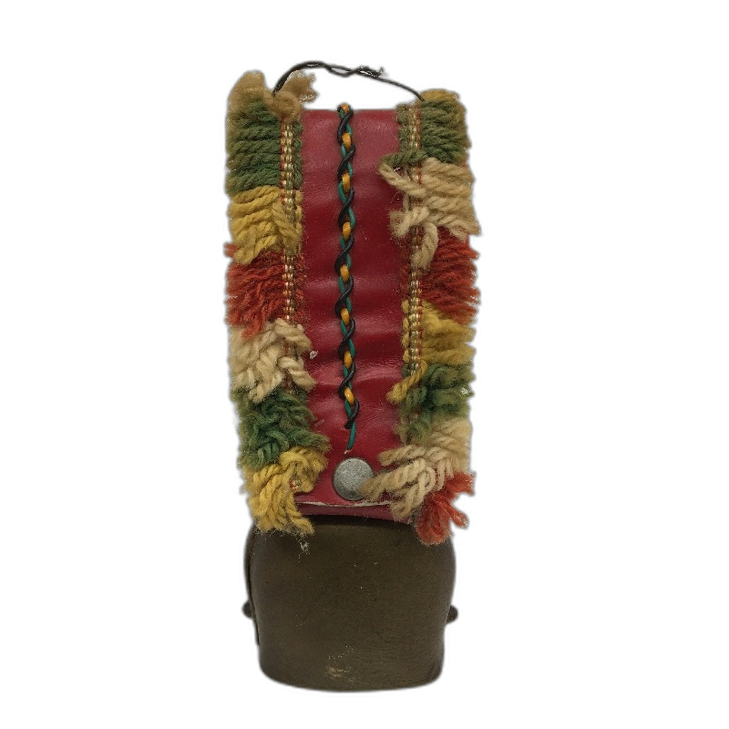 VINTAGE Red Vinyl Hanging Brass Coloured Metal Cow Bell