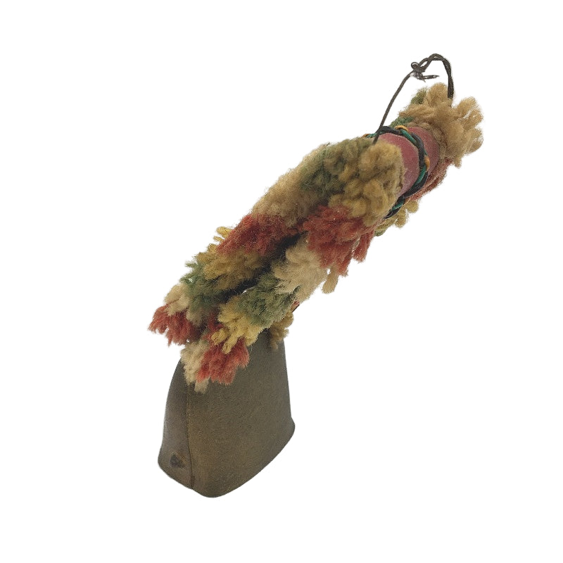 VINTAGE Red Vinyl Hanging Brass Coloured Metal Cow Bell