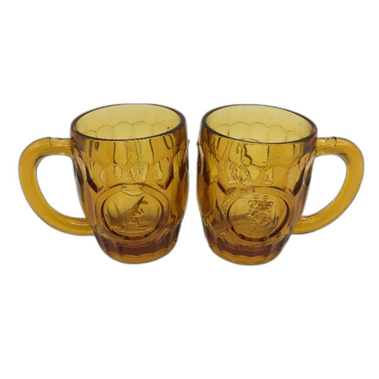 VINTAGE Set of 2 1952 King George Royal Visit Commemorative Amber Glass Mugs