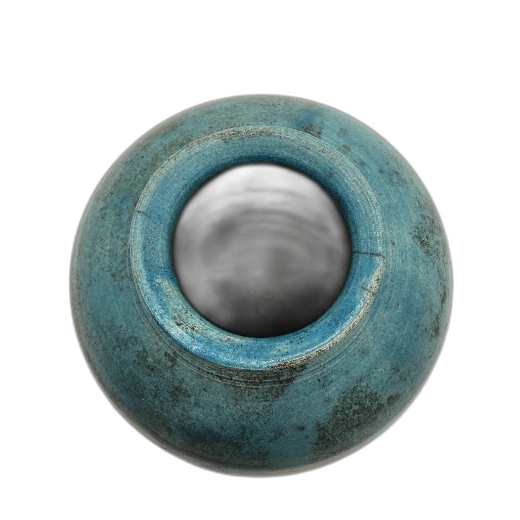 VINTAGE Handcrafted Charcoal & Blue Glaze Pottery Vase 15cm Stamped R