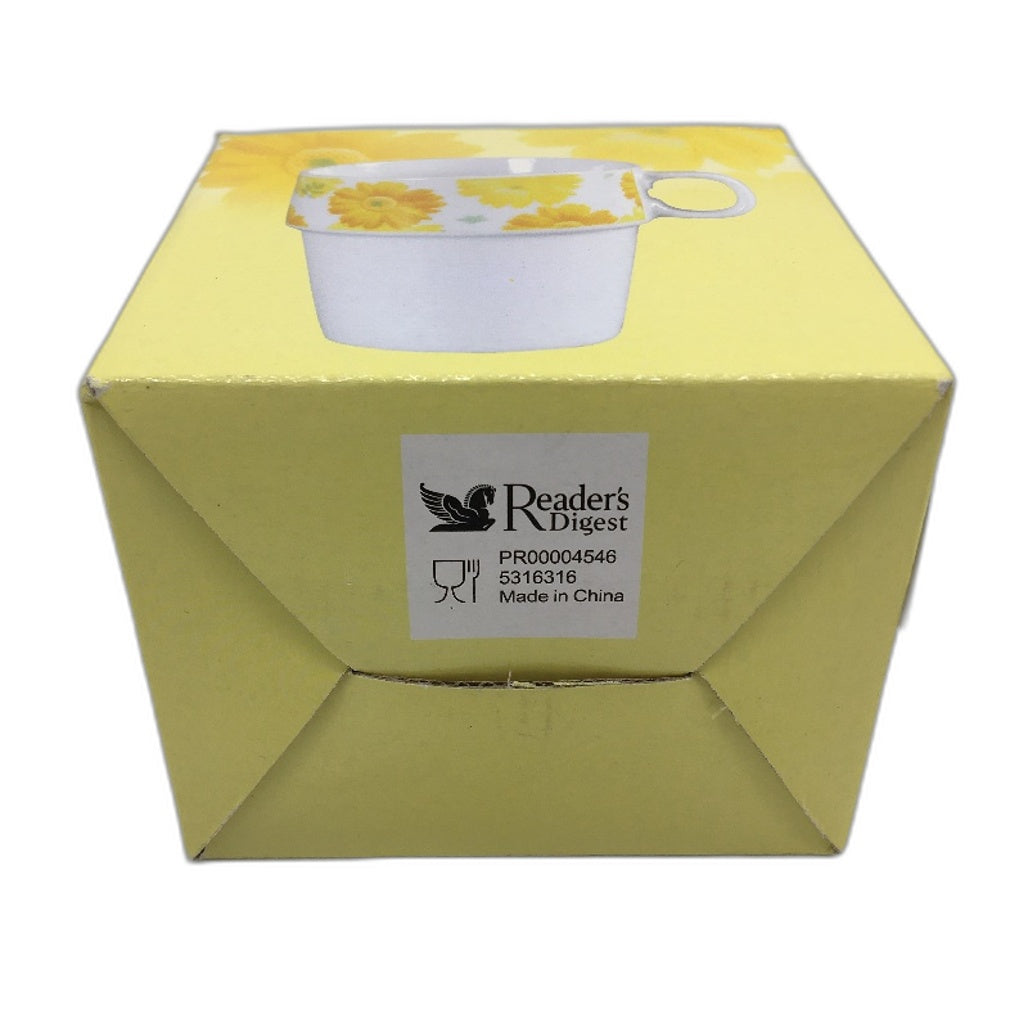 VINTAGE NEW Readers Digest Yellow Chrysanthemum Ceramic Mug In Box
