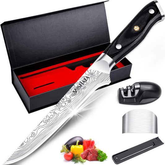 Mosfiata 6" Professional Stainless Steel Chefs Kitchen Knife & Sharpener NEW