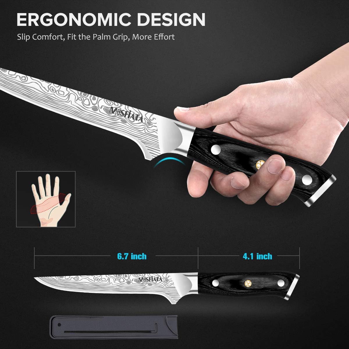 Mosfiata 6" Professional Stainless Steel Chefs Kitchen Knife & Sharpener NEW