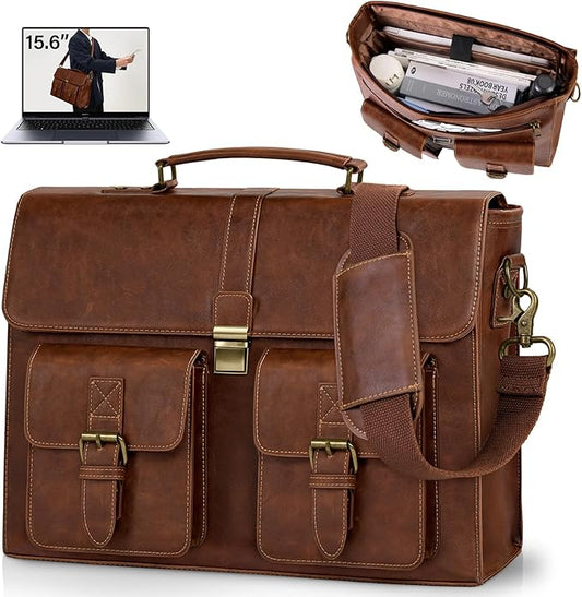 Lubardy Brown PU Leather Waterproof Computer Laptop Messenger Bag Satchel NEW