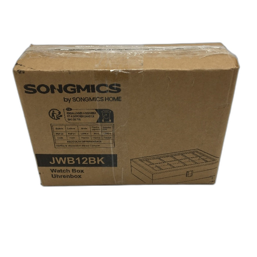 Songmics Black Leather Look 12 Slot Watch Storage Case With Glass Window NEW