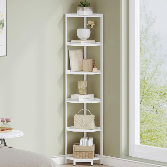 Hzuaneri Standing Corner 6 Tier Wood Ladder Shelf Space Saving CS06013W NEW