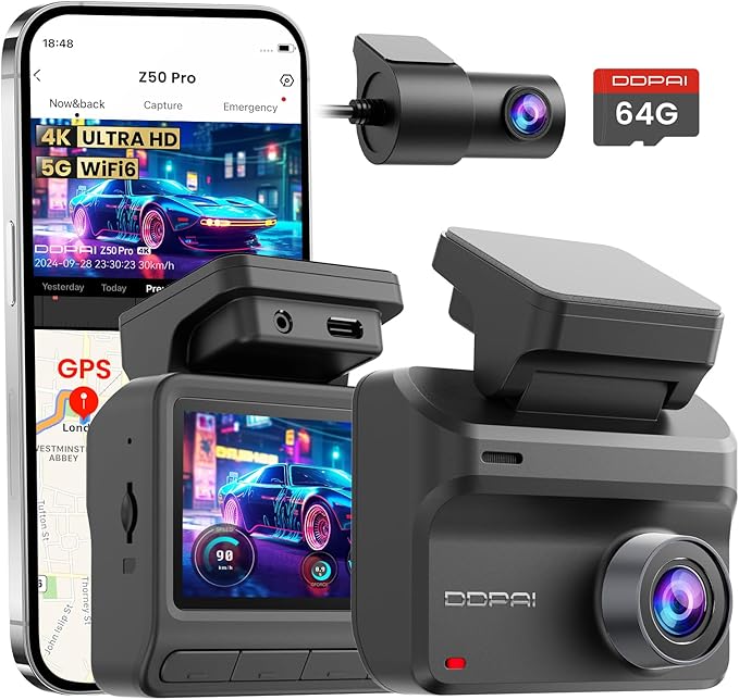DDPAI Z50Pro Dash Cam Front And Rear 4K+1080P Built-in 5G Wi-Fi GPS