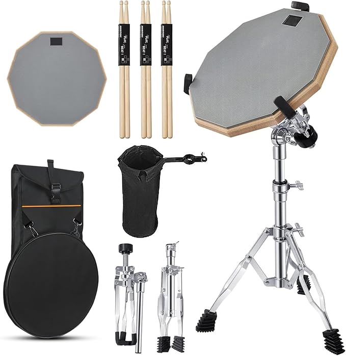 Silent Snare Kit Drum Practice Pad With Adjustable Stand 3 Pair Drumsticks NEW