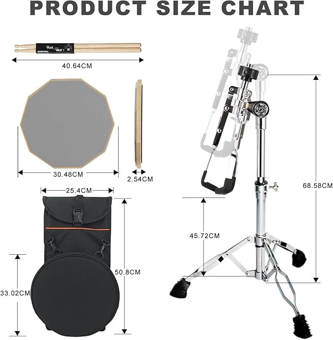 Silent Snare Kit Drum Practice Pad With Adjustable Stand 3 Pair Drumsticks NEW